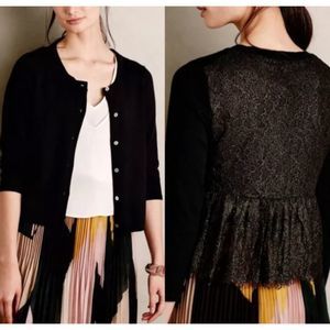 Knitted & Knotted Blk Cardigan Gold Metallic Black Lace Back SZ S Anthropologie